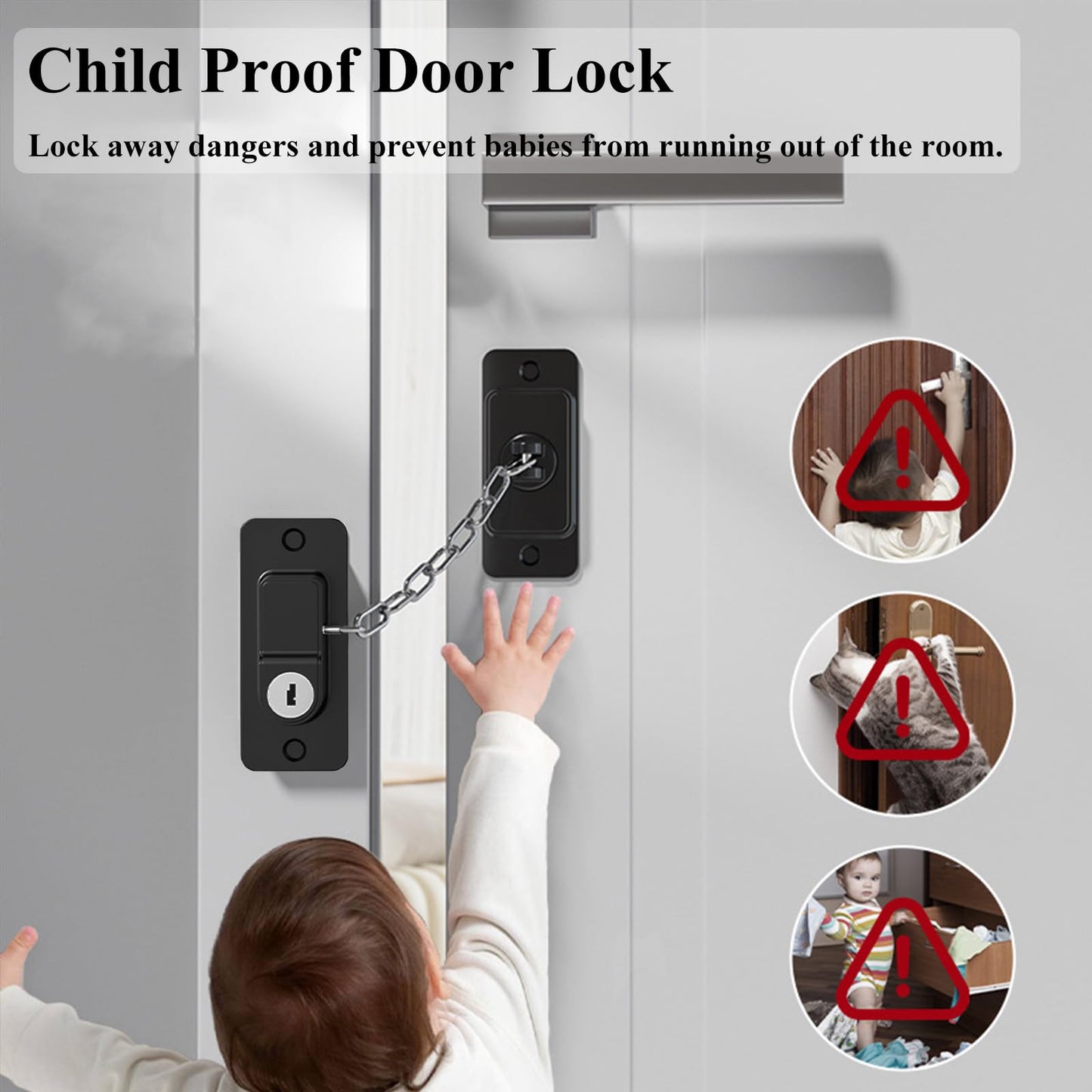 KIZZHISI Child Proof Door Lock (2 Pack), Door Locks for Kids safety & Cat Door Latch, for Fridge Lock, Cabinet Locks, Window Locks and Baby Proofing, Strong non-marking Adhesive No Drilling (Black)