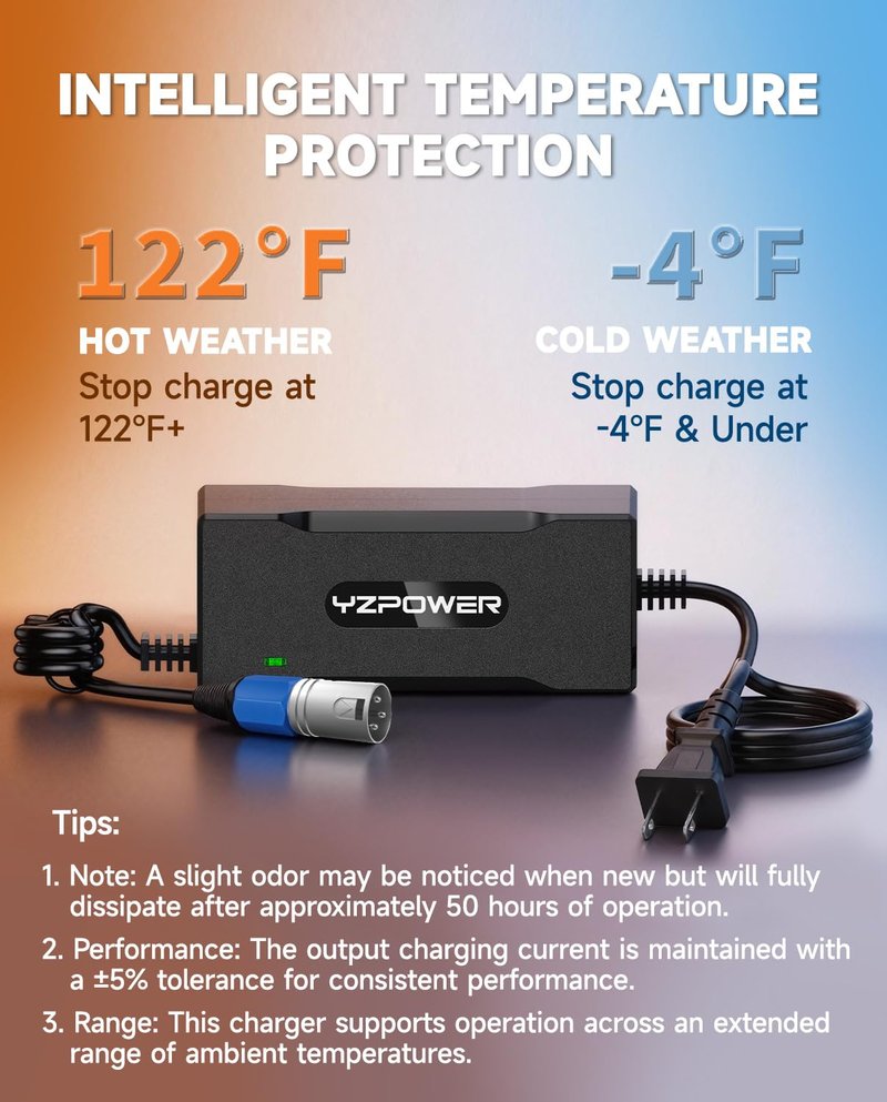 YZPOWER 54.6V 2A Electric Bike Charger, 48V Lithium Battery Charger with Turbo Cooling Fan & Overheat Protection | Fast Charging Power Adapter for E-Bike/Scooter | 3-Pin XLR Connector