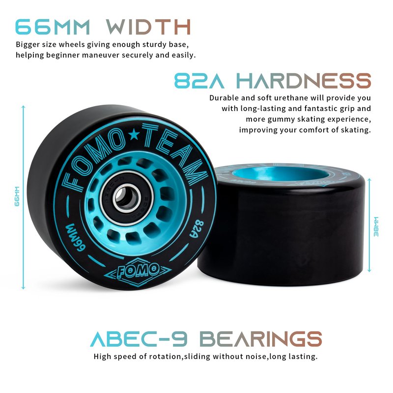 FOMOTEAM Roller Speed Skate Wheels Racing Wheels Outdoor or Indoor 66mm38mm with ABEC-9 Bearings Installed 82A (Set of 8)