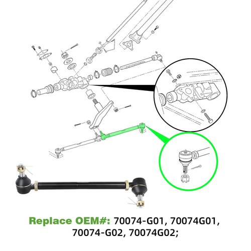 Roykaw Golf Cart Steering Tie Rod End Shaft Assembly Compatible with EZGO TXT/Medalist/Marathon 1994.5-2001 Gas and Electric Golf Carts, OEM# 70074-G01, 70074-G02, 1PC