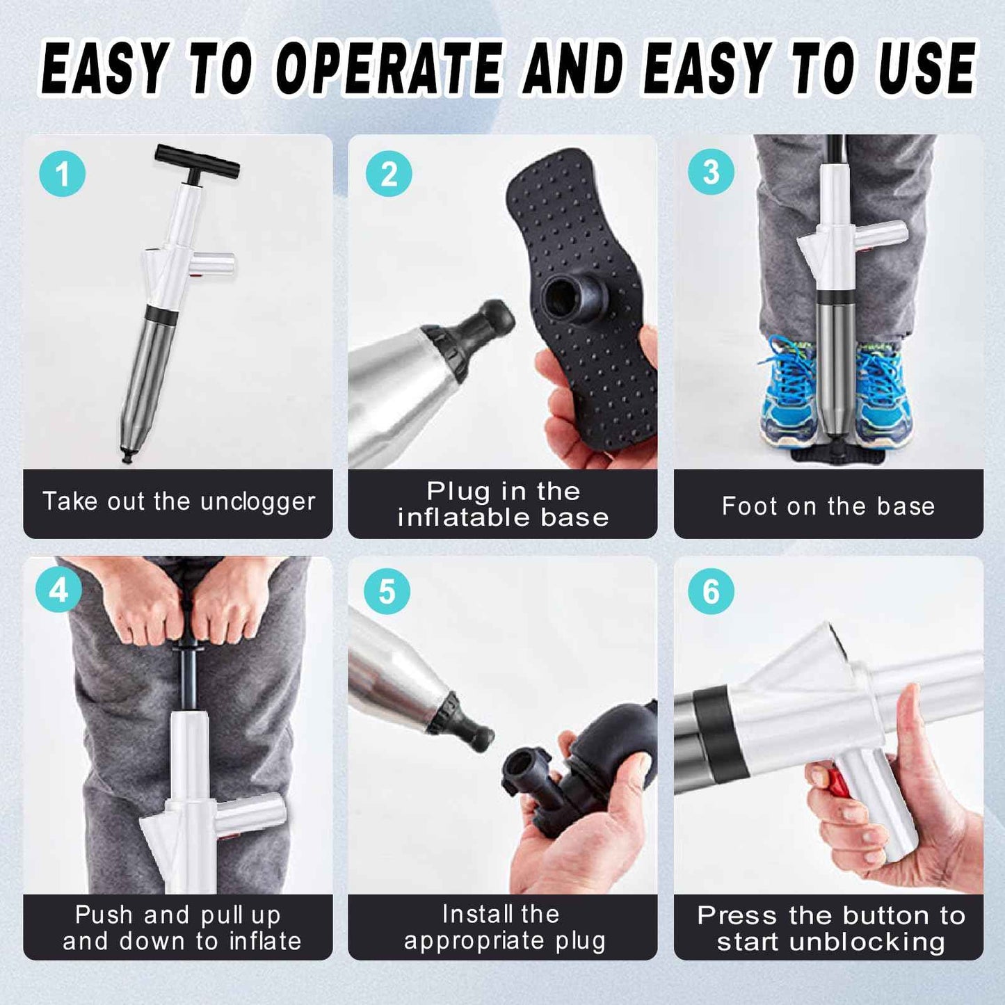 Toilet Plunger, High Pressure Air Plunger Drain Blaster with Visual Pressure Gauge, Drain Clog Removal Tool, Stainless Steel Toilet Unclogger Plungers for Bathrooms, Sinks, Kitchens, Clogged Pipe