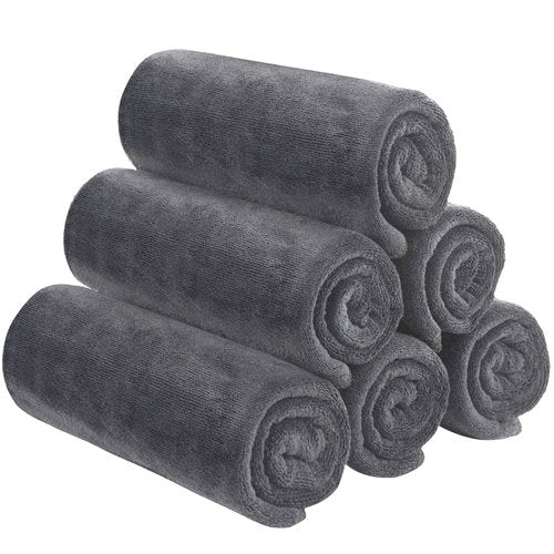 SINLAND Microfiber Camping Towels Super Absorbent Compact Travel Ultra Soft Quick Dry Gym Towel for Sports Beach Swimming Backpacking Hiking and Yoga 6 Pack 16 Inch X 32 Inch Dark Grey