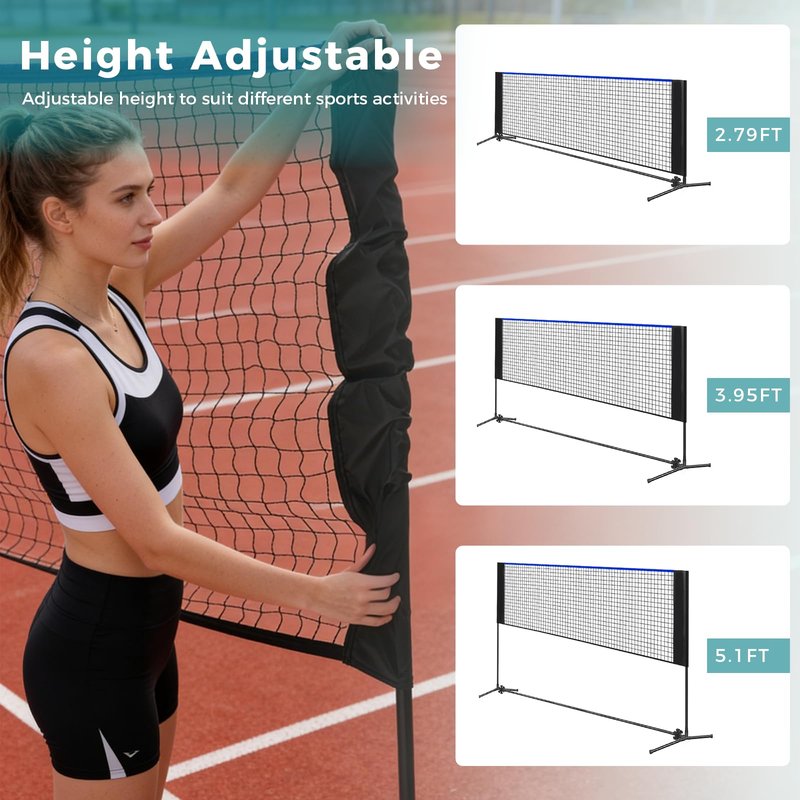 OLIXIS Portable Badminton Net, Height Adjustable Volleyball Net, Badminton Net with Carry Bag, Volleyball Net for Pool, BackyardGame Indoor Outdoor Use, 10FT Wide, Blue