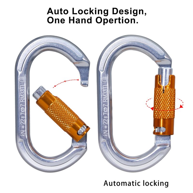 RESQT 22KN Auto Locking Climbing Carabiner Clips, Heavy Duty Climbing Carabiners Twist Lock, for Rock Climbing, Camping, Rappelling, Hunting, Rescue Equipment (22KN-3Pcs)