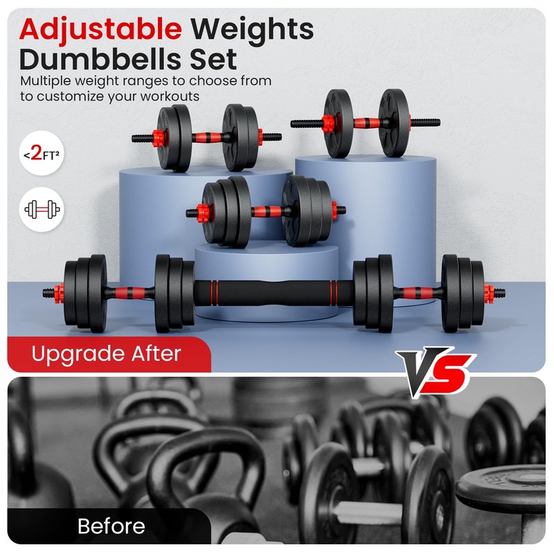 BDSHE Adjustable Dumbbell Set, 45lbs Free Weight Set with Upgraded Nut,4 in1 Dumbbells Set Used as Barbell, Kettlebells, Push up Stand, Weight Set for Home Gym Suitable Men/Women