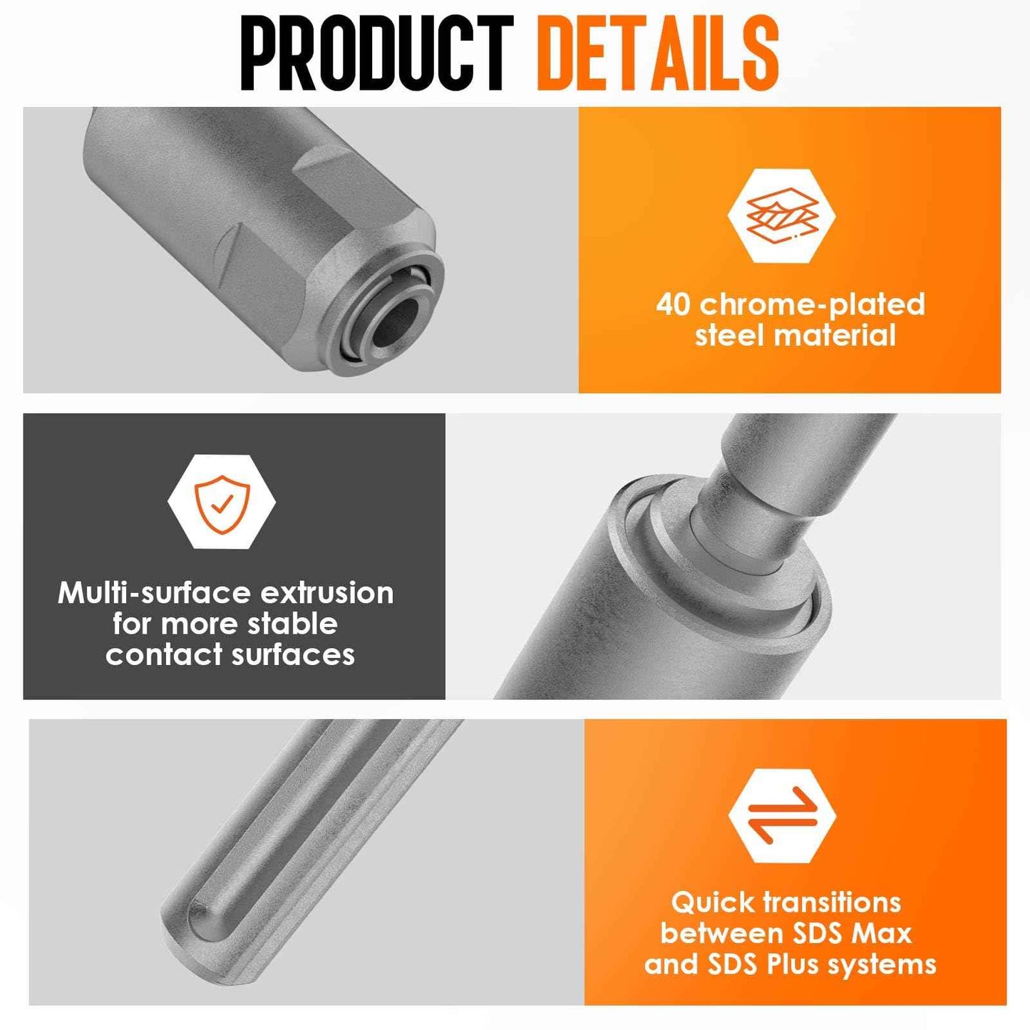Pisman SDS-Max to SDS-Plus Adapter, 40 Chrome Steel Hammer Drill Bit, Rotary Hammer Connection Adapter Bits,Drill Converter Shank Quick Tool