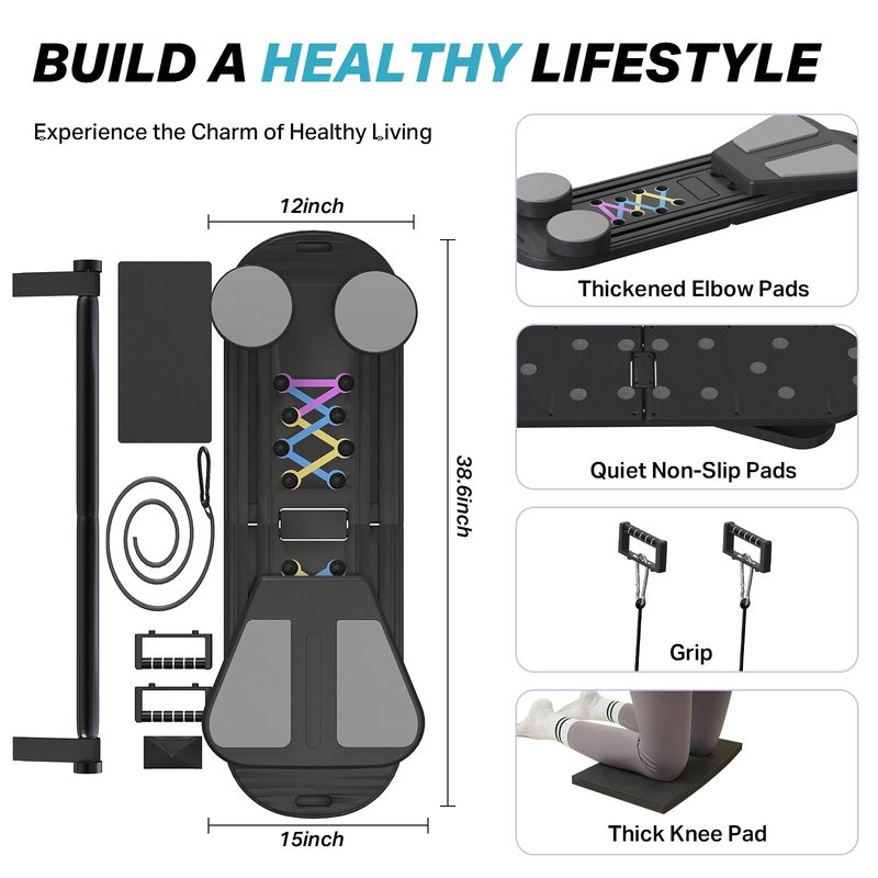 CHICCLO Pilates Board, Pilates Reformer Set, Multifunctional Abdominal Board Ab Core Trainer Home Workout Equipment (Matte Black)