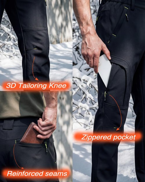 Lizorn Men's Snow Ski Pants Waterproof Insulated Winter Softshell Fleece Lined Hiking Work Snowboard Trousers for ColdWeather