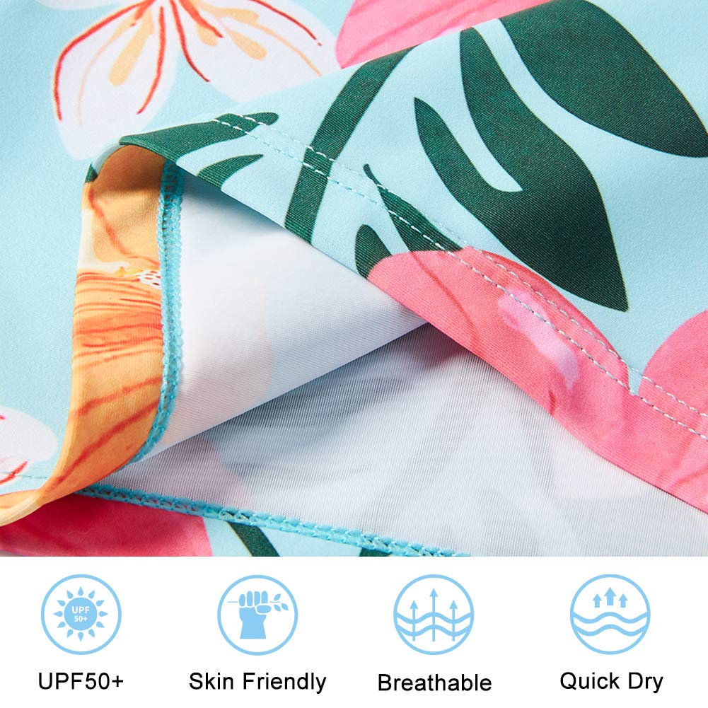 Funnycokid Girls Swimsuit Toddler Bathing Suit Swim Long Sleeve 2 Piece Rash Guard 4T 3T Set for Kids Hawaiian Blue Floral