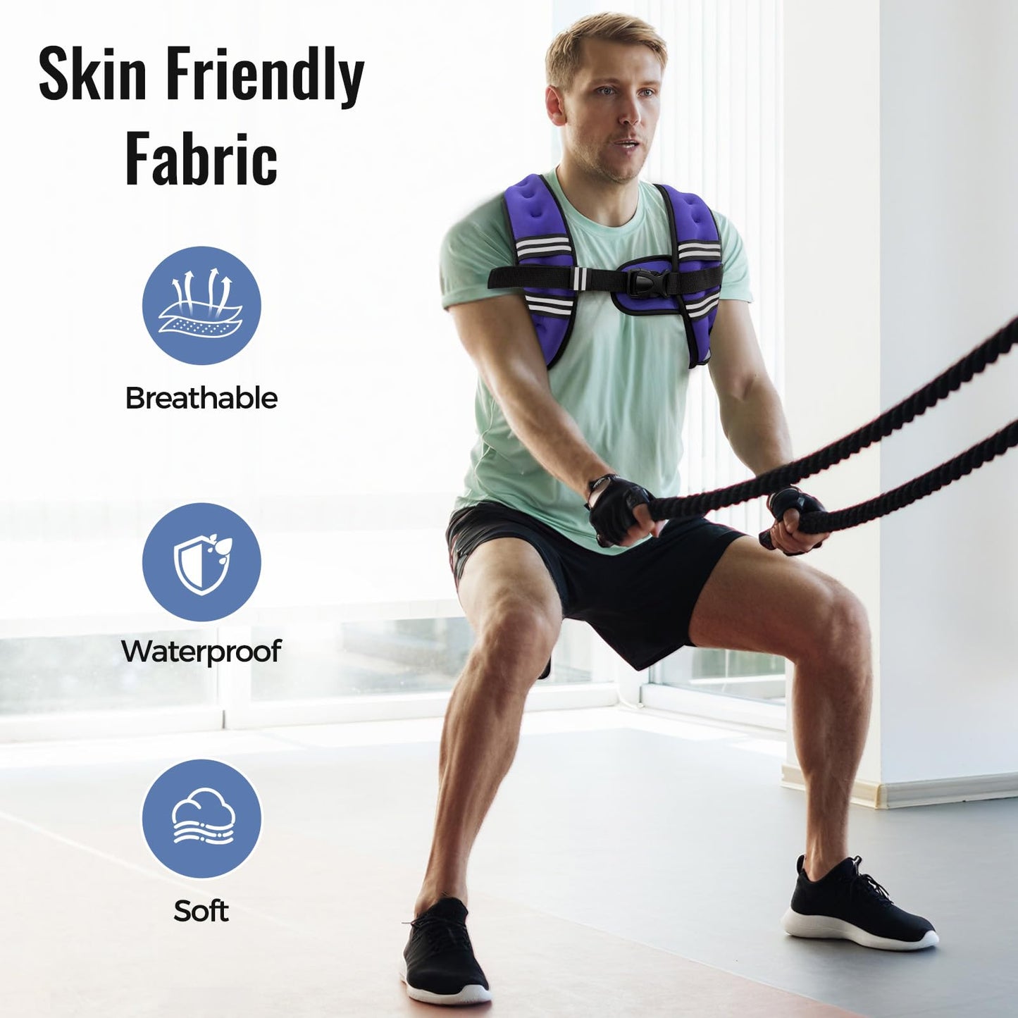 Zeerun Weighted Vest, 6lb/8lb/10lb/12lb/15lb/18lb/20lb/24lb/30lb for Men Women, Reflective Stripe Adjustable Buckle, Comfortable Durable Rucking Vest for Walking Running Strength Training, 6LBS-Purple