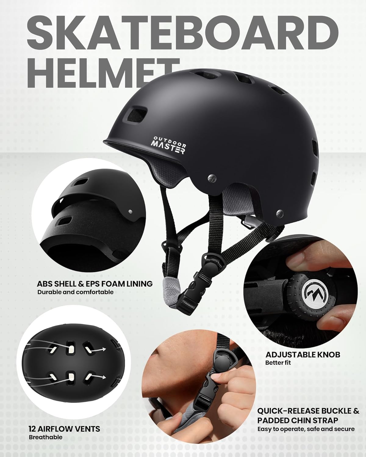 OutdoorMaster Skate Protective Gear Set - Helmet, Knee & Elbow Pads, Wrist Guards for Skateboarding & Scooters