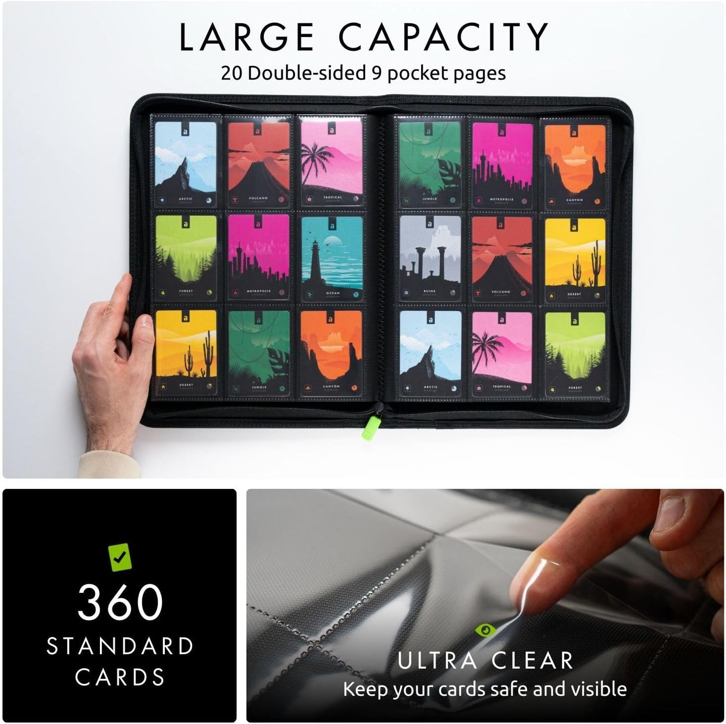 Vault X 9 Pocket Trading Card Zip Binder - Premium Exo-Tec Material | Holds 360 Cards, Black