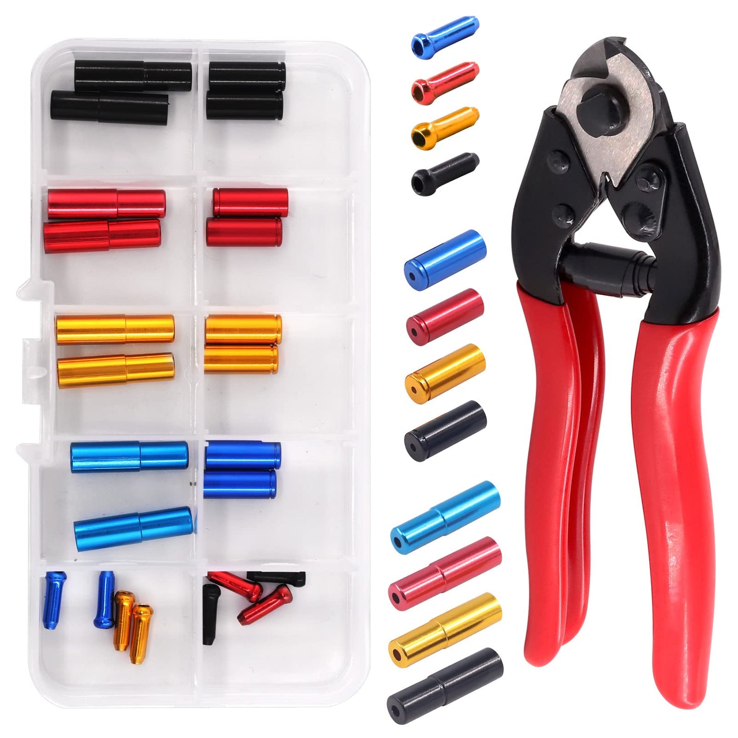 Swpeet 25Pcs Heavy Duty Cable Cutter and Alloy Cable End Crimps Brake Cable Tips with 4mm Derailleur End Caps and 5mm Bicycle Bike Brake Cable Tips Caps Assortment Kit for All Kinds of Bicycles