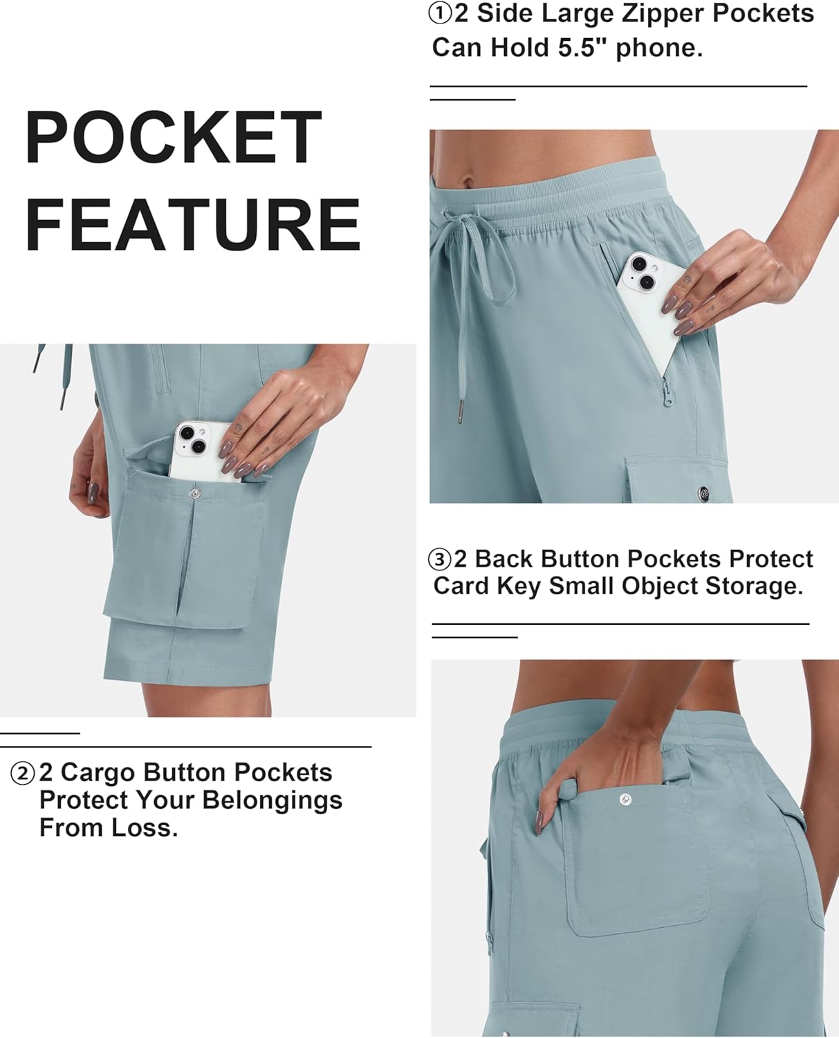 MoFiz Women's Hiking Cargo Shorts - Lightweight Quick-Dry Athletic Shorts with 6 Pockets | Summer Travel
