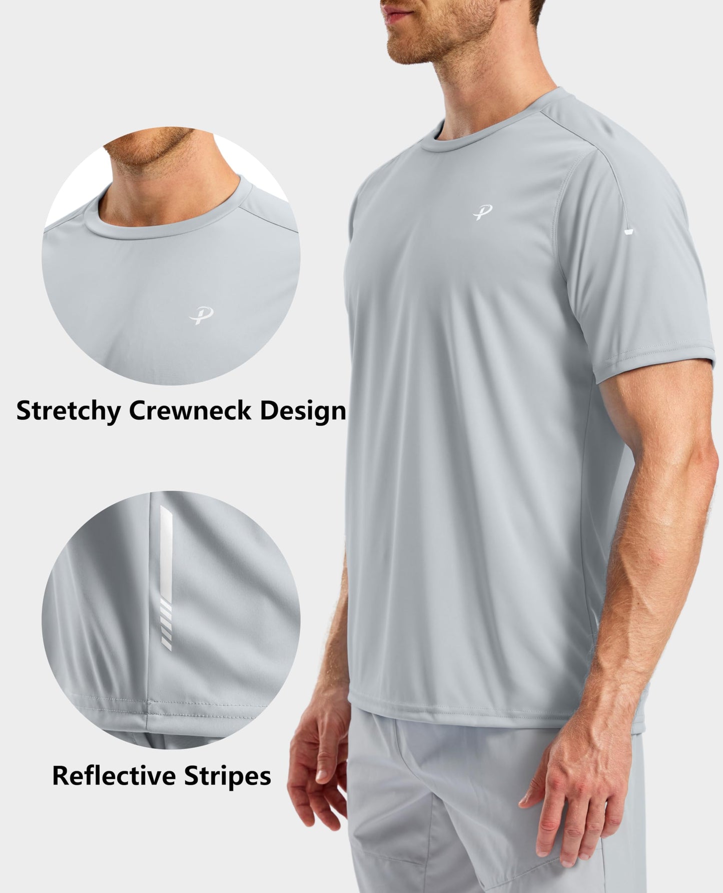 Pudolla Men's Workout Running T-Shirts Lightweight Quick Dry Athletic Gym Shirts for Men Short Sleeve Sport Tee Tops(Light Grey Large)