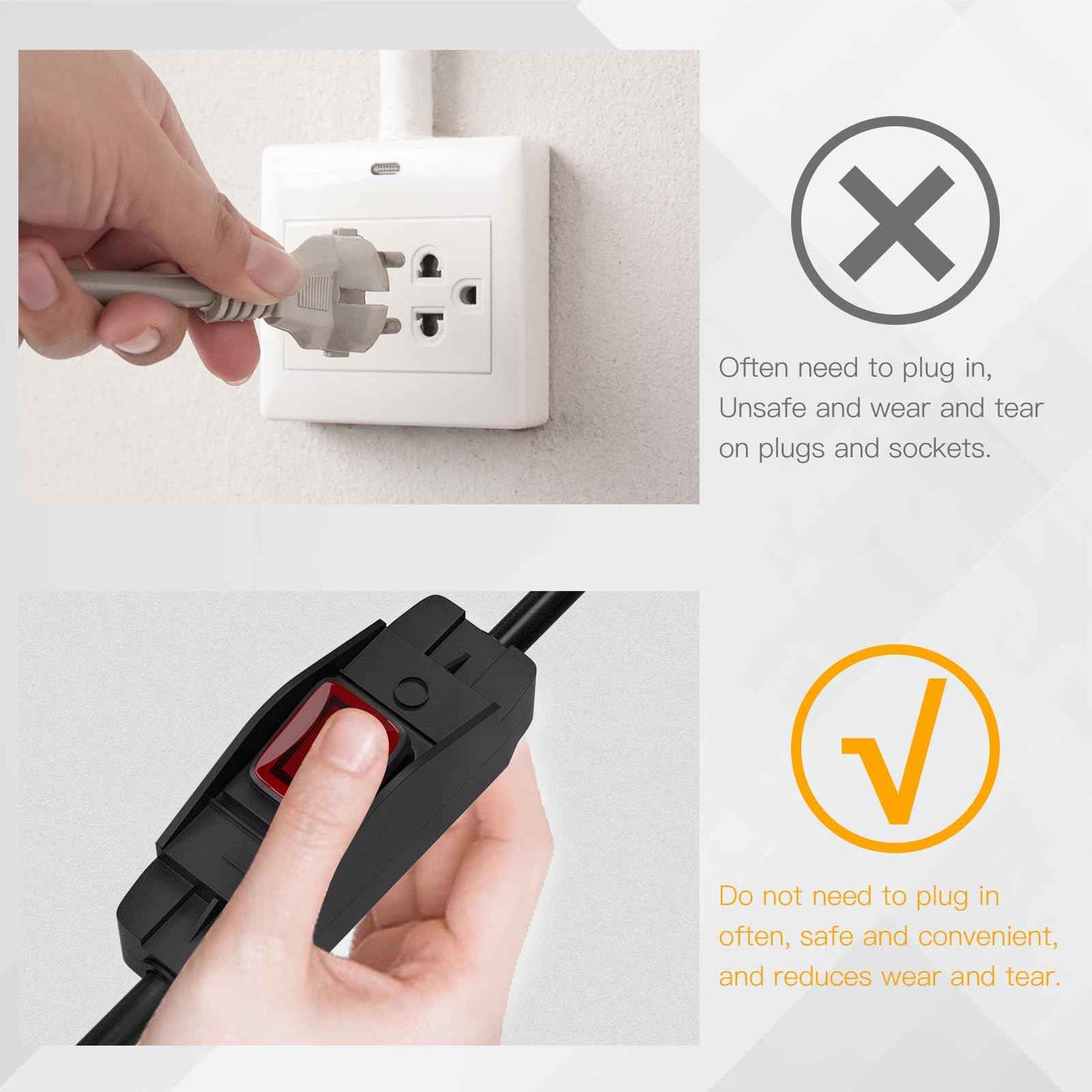 STARELO Extension Cord with ON/Off Near Waterproof Switch,Extension Cord with Switch 3-Prong Outdoor 1875W,Black Heavy Duty, 14/3 SJTW 15A 125V Grounded Plug Receptacle.(3FT,Black)