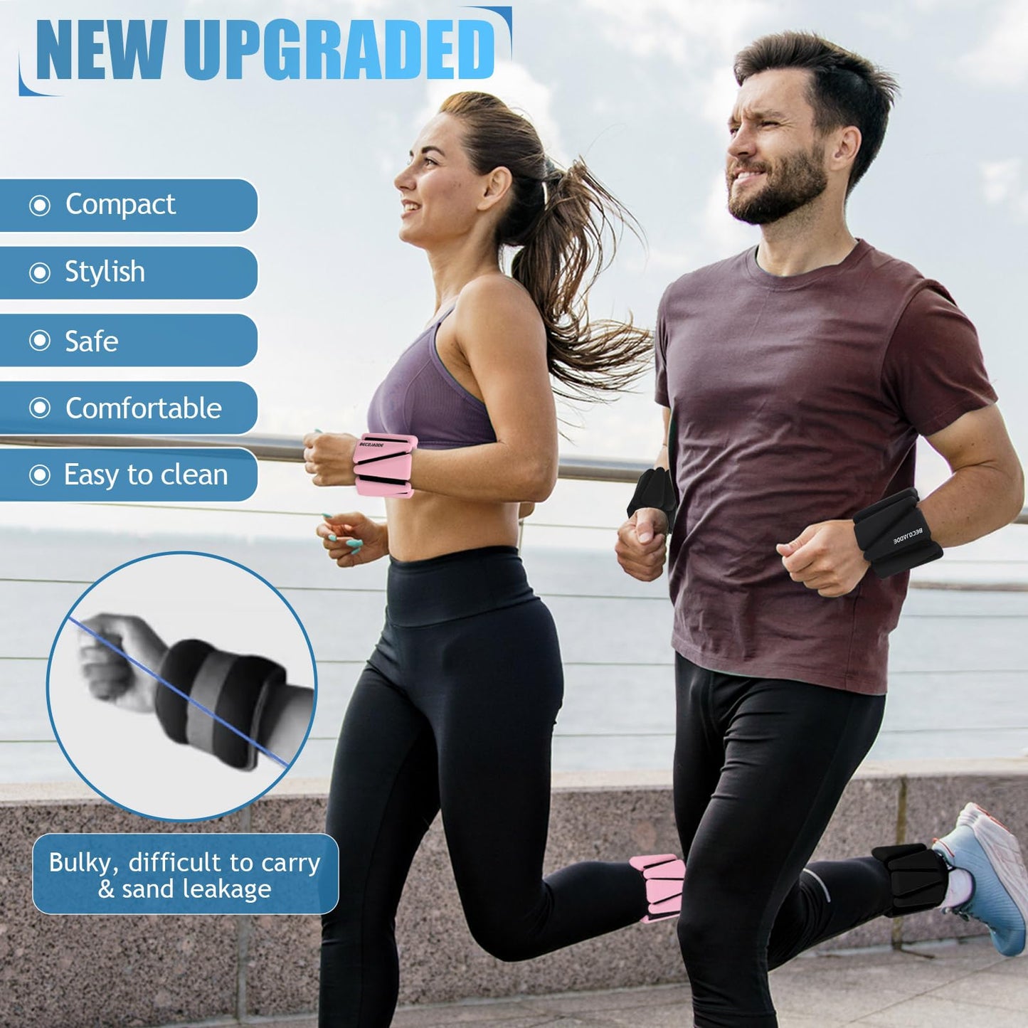 BECOJADDE Ankle Weights Set of 2 (2 lb Each) Adjustable Wrist Weights for Women Men Wearable Arm Leg Weight for Pilates, Running, Walking, Workout, Yoga, Black