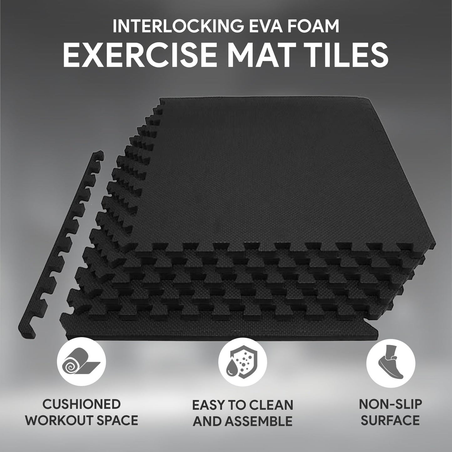 BalanceFrom Puzzle Exercise Mat 1/2" Thick, EVA Interlocking Foam Floor Tiles for Home Gym, Mat for Home Workout Equipment, Floor Padding for Kids, Black, 24 in x 24 in x 1/2 in, 24 Sq Ft - 6 Tiles