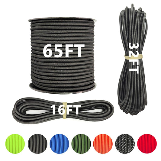 LUYADIN 1/4" x 32' Marine Grade Bungee Cord Elastic Shock Cord, Kayak Stretch String Rope, Heavy Duty Bungee Shock Cords for Repairing Tent Poles, DIY, Tie Downs (Black)