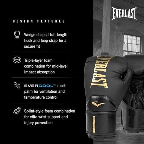 Everlast Elite 2 Boxing Gloves - Premium Protection & Comfort | Adjustable Fit, Black