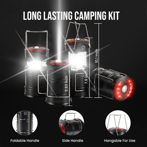 Lichamp 4 Pack Camping Lanterns - Rechargeable & Battery Powered | Versatile 4 Mode COB Flashlight for Emergencies & Outdoor Use