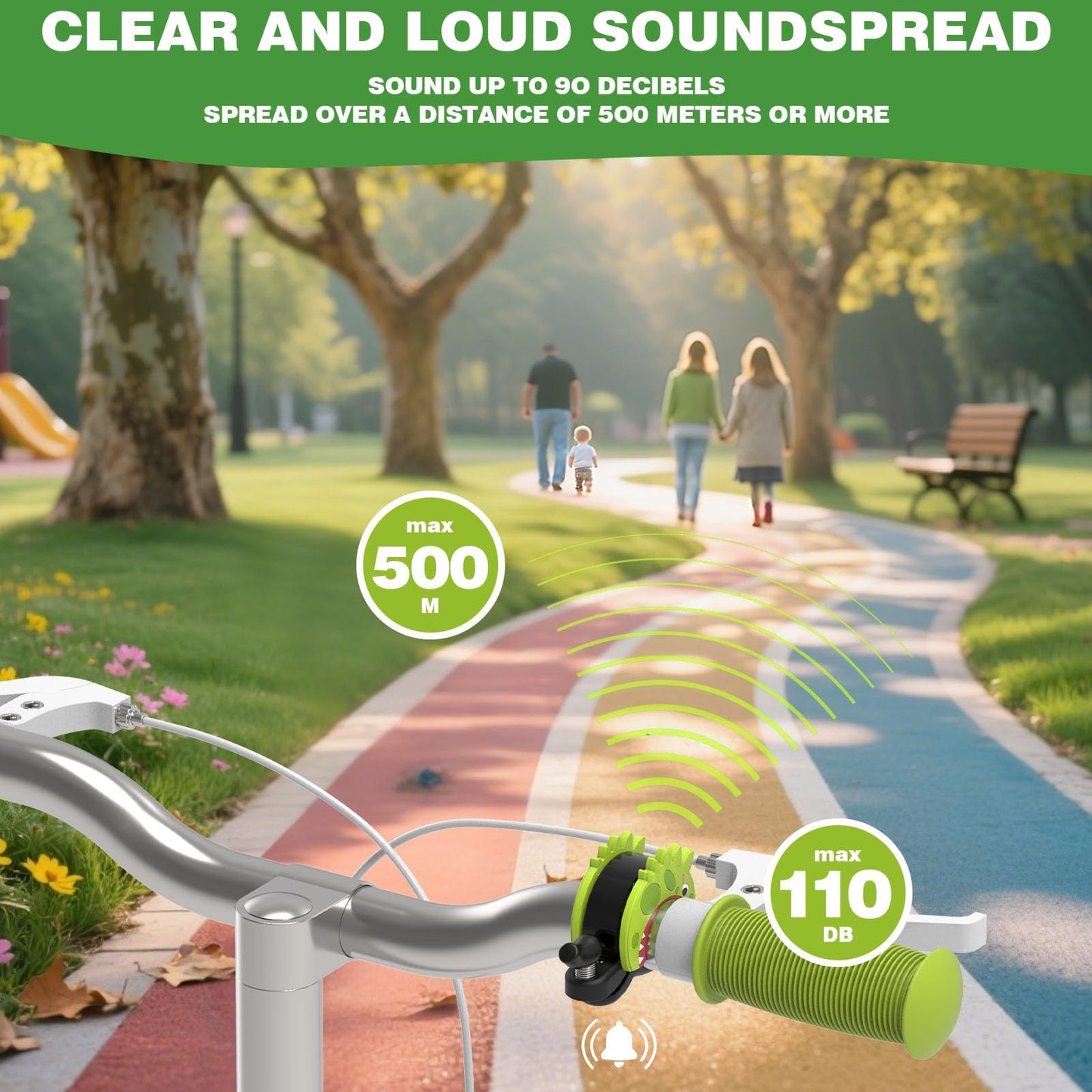 Bike Bell for Kids Dinosaur,110dB Loud, Fits 22.2-25.4mm Handlebars, Mountain/Road Bike & Scooter Safety for Boys Girls,Green-1Pack.