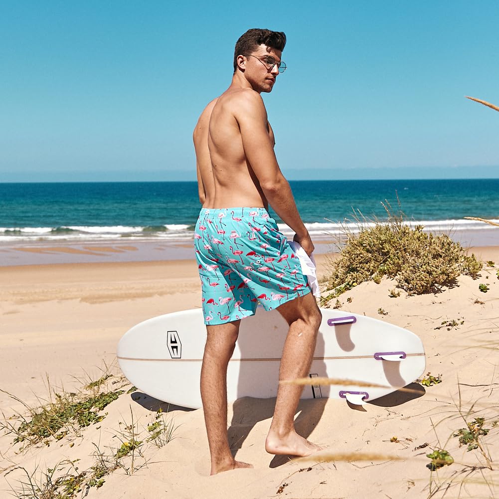 maamgic Mens Swim Trunks Quick Dry Swim Shorts with Mesh Lining Funny Swimwear Bathing Suits 7inch Blue & Pink X-Small
