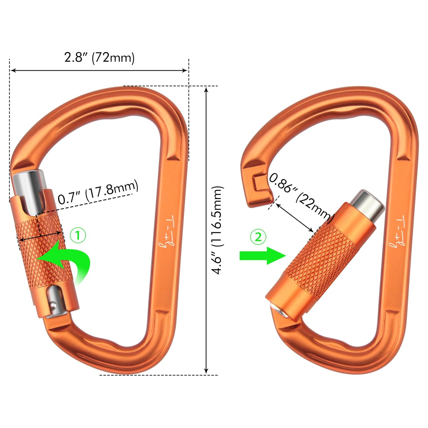 T-Fly Auto Locking Carabiner 27KN (6069 lbs), UIAA Certified 4.6" Heavy Duty Carabiner Clips for Climbing, Hammocks, Rappelling, Mountaineering (Orange)