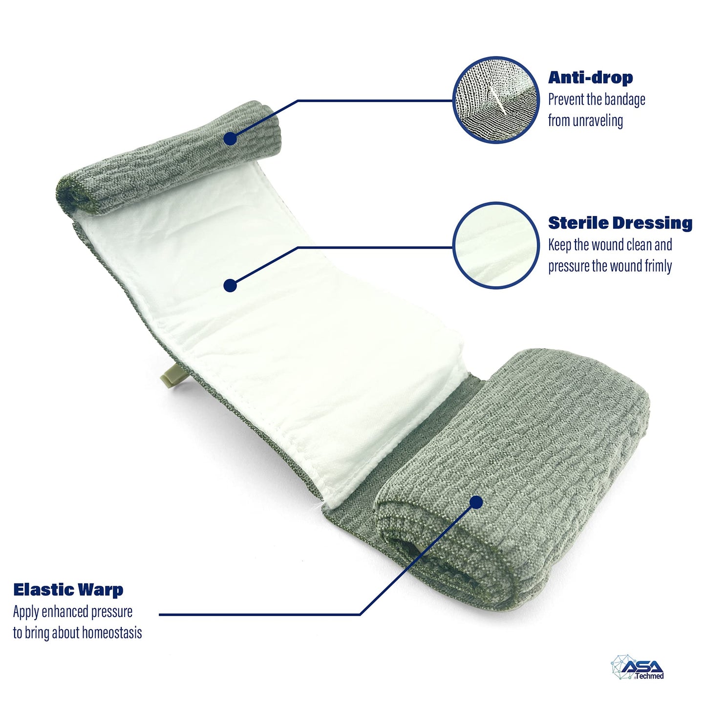 ASA TECHMED 5 Pack Emergency Trauma 6" Israeli Style Bandage - Combat Military Style Battle Wound Dressing First Aid IFAK