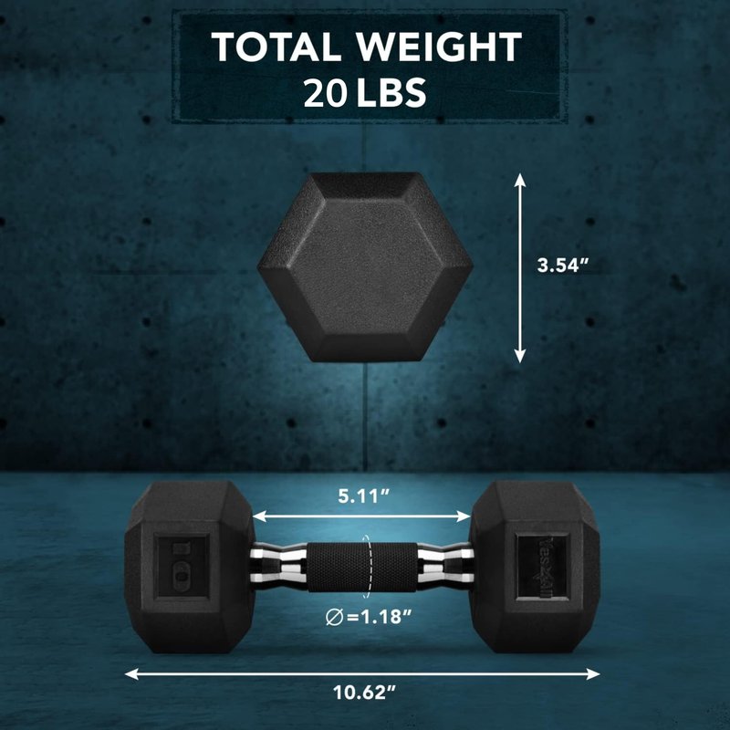Yes4All 10 LBS Pair Rubber Encased Exercise & Fitness Hex Dumbbell Set, Hand Weight