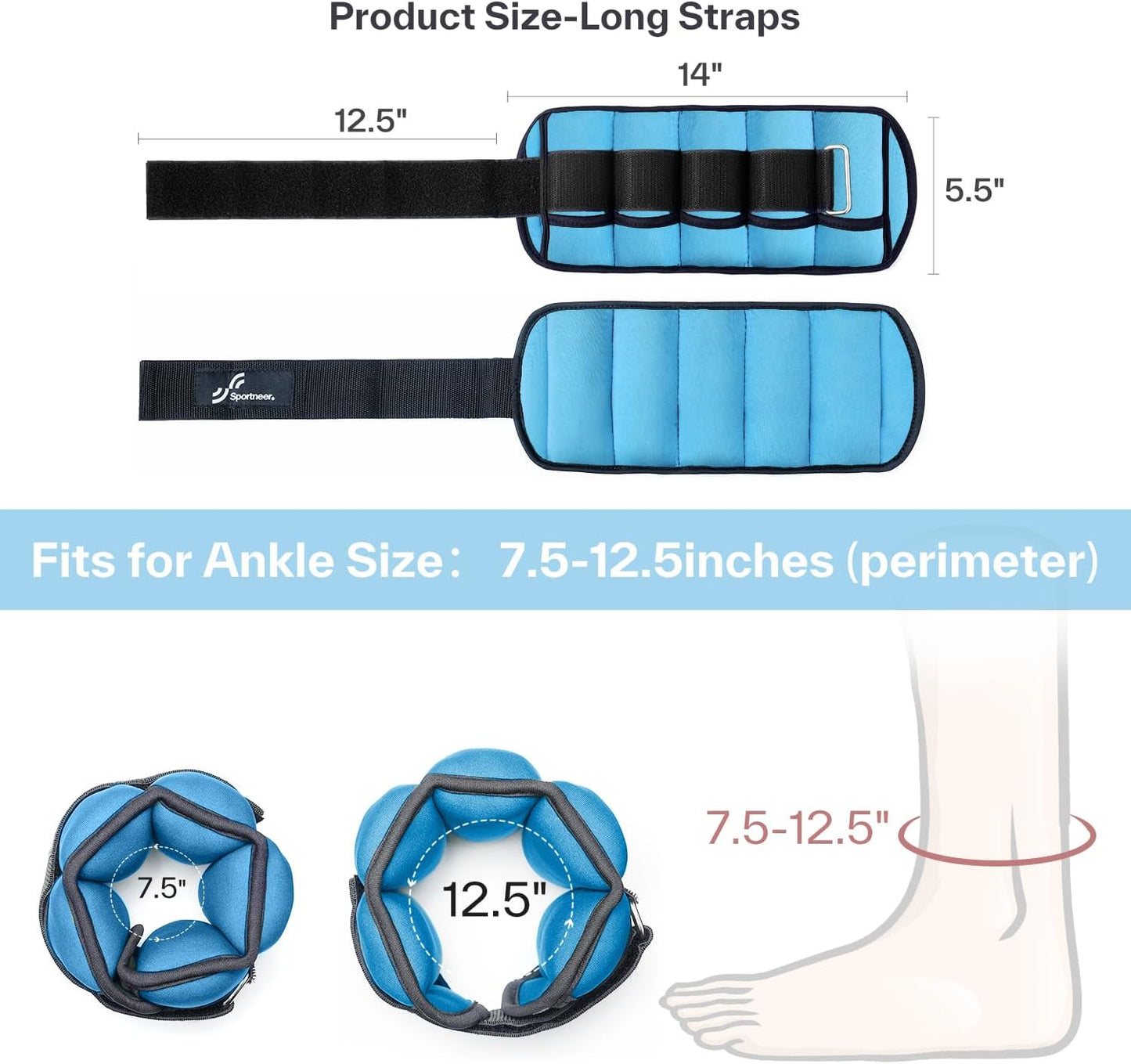 Sportneer Adjustable Ankle Weights - Comfortable Neoprene Leg Weights (2-10 lbs) for Walking, Running & Yoga
