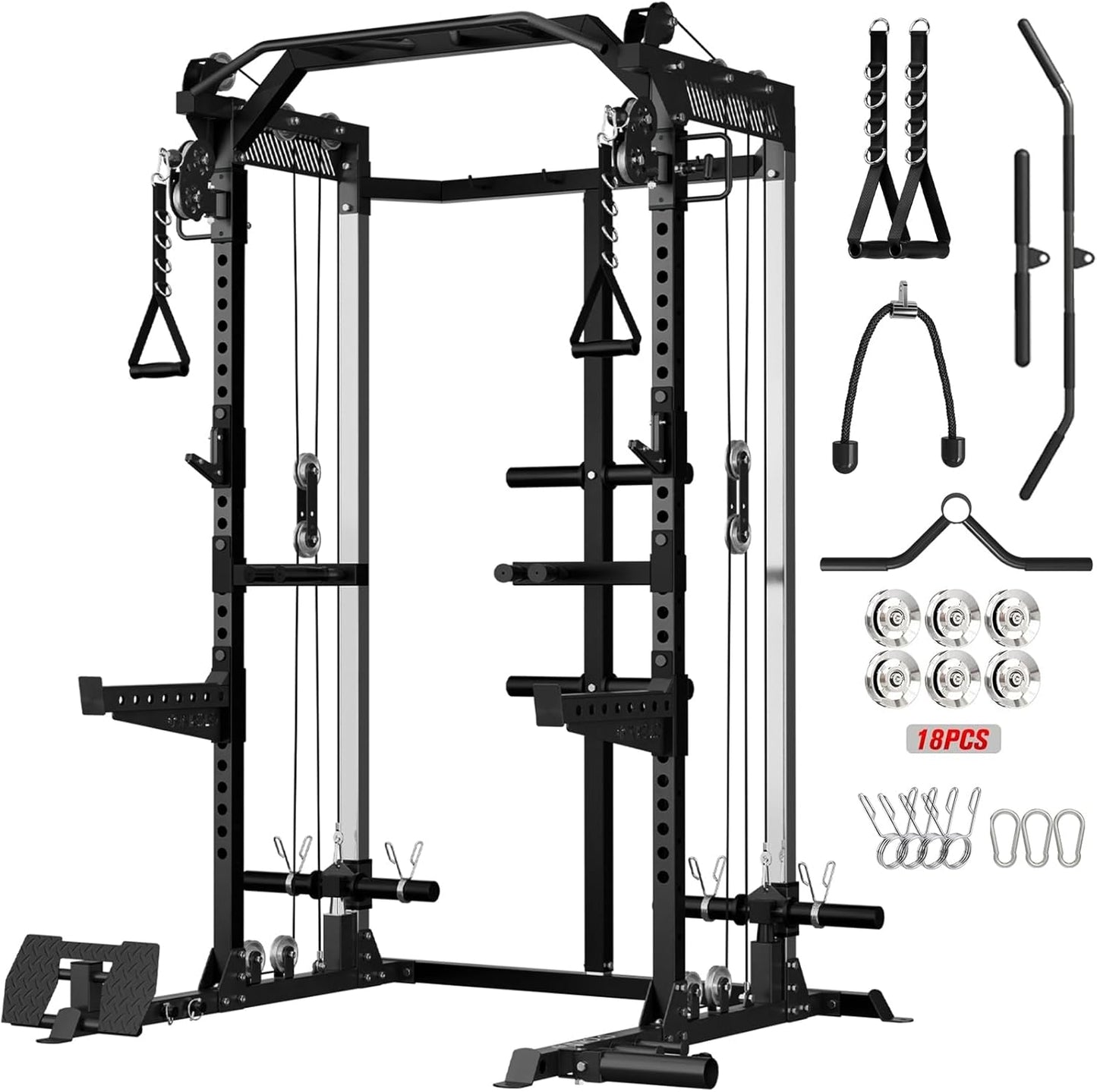 Mikolo Power Cage - 2000LB Power Rack with Dual Pulley System | Multi-Function Home Gym Equipment