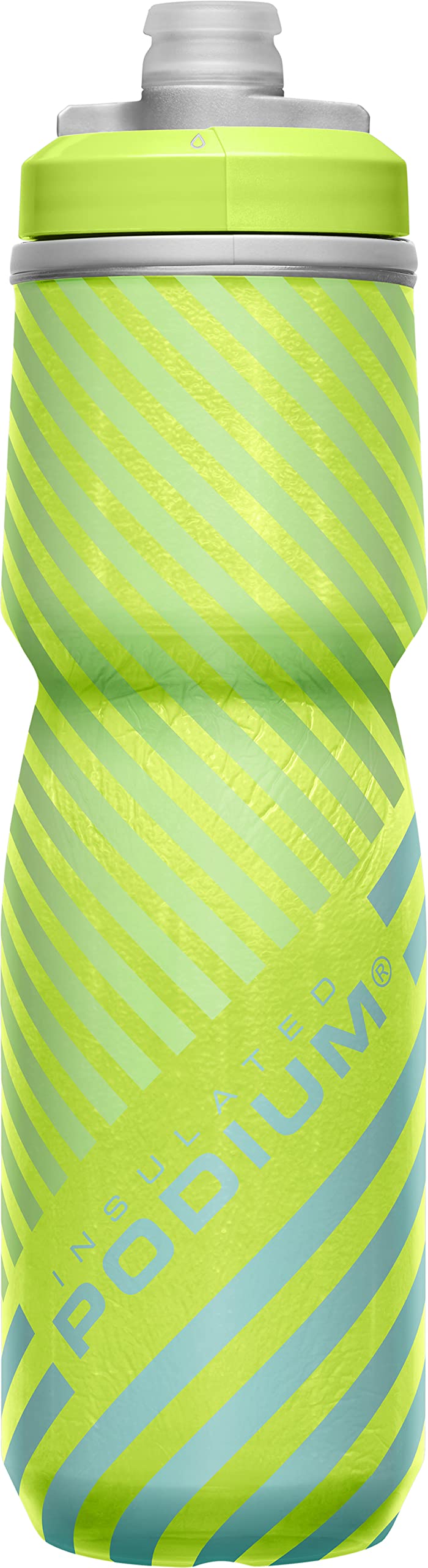 CamelBak Podium Chill Insulated Bike Squeeze Water Bottle, Cold Retention for Cycling, 24oz, Lime/Blue Stripe