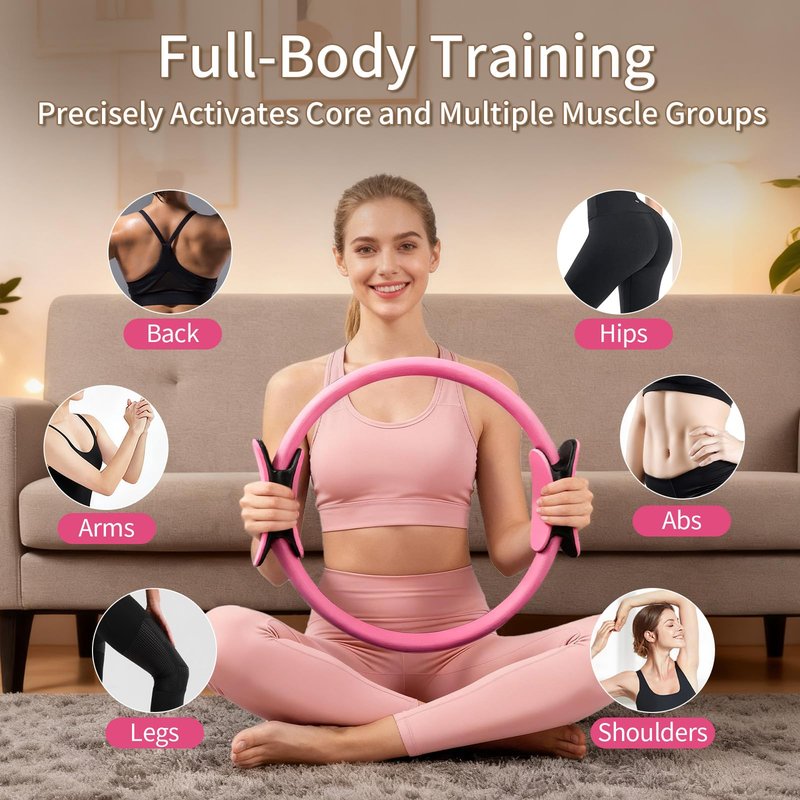SirDone Pilates Kit for Women, Pilates Equipment for Home Workouts, 13-Piece Pilates Essentials Kit with Pilates Ring and Ball Set, Socks, Figure‑8 Exercise Band, 5-Level Resistance Bands, Bag(Pink)