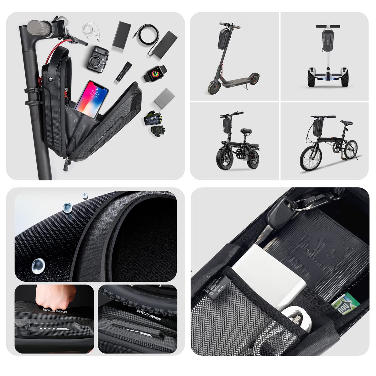 SplendoRoute Scooter Storage Bag, Waterproof Scooters Handlebar EVA Hard Shell Bike Front Bag for Carrying Charger Tools Repair Tools 3L