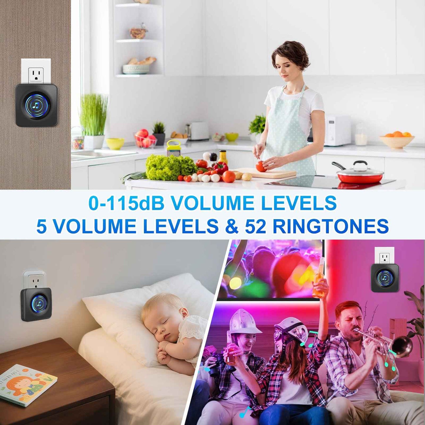 Wireless Doorbell with 3 receivers 1 Button,IP55 Waterproof,1300 FT/400M Remote Doorbell,38 Chimes 8 Volume,Colorful LED Flashing,110 db Loud Volume,For Home/Classroom (1 Receivers +1Buttons black)