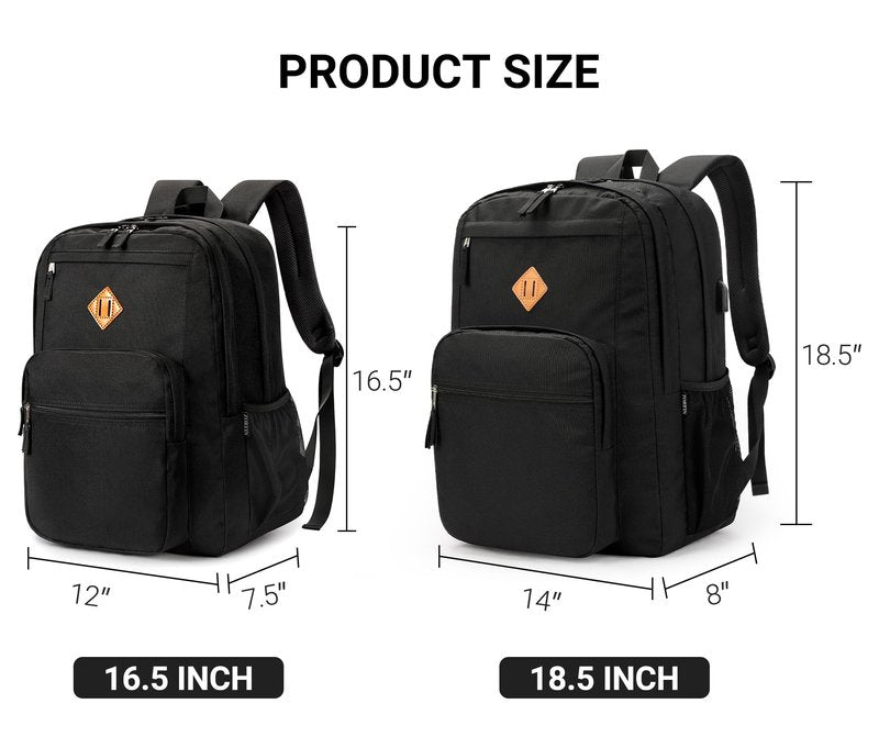ZORFIN 36L Black Backpack for College, and Travel: Water Resistant Bookbag