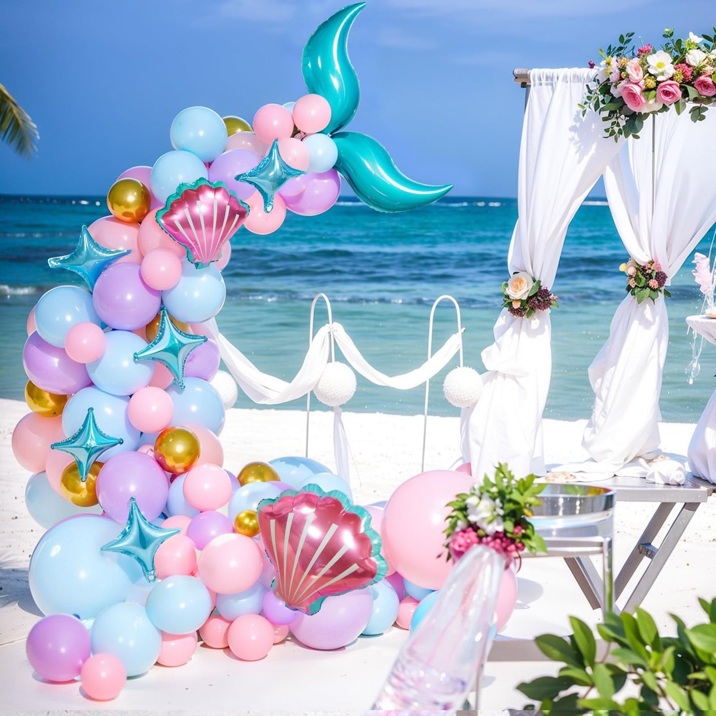 AGPTEK 109PCS Mermaid Balloon Garland Kit, Pastel Pink Purple Teal Blue Balloons with Mermaid Tail, Shell, and Star Foil Balloons, Perfect for Mermaid Birthday Party, Ocean-Themed Party Decorations
