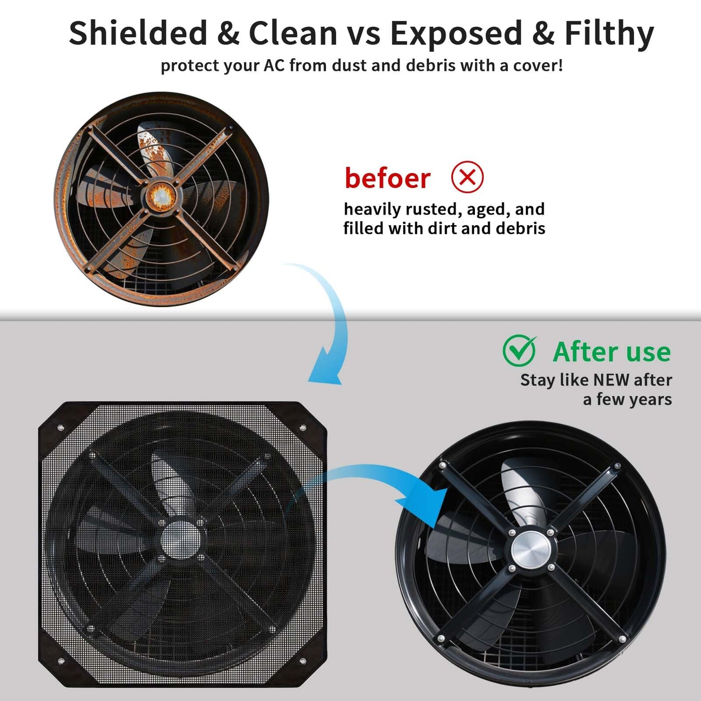 Central Air Conditioner Covers for Outside Units,Mesh AC Cover,Breathable Top Universal Mesh Cover Defender for Air Conditioner All Seasons(Black,26'' x 26'')