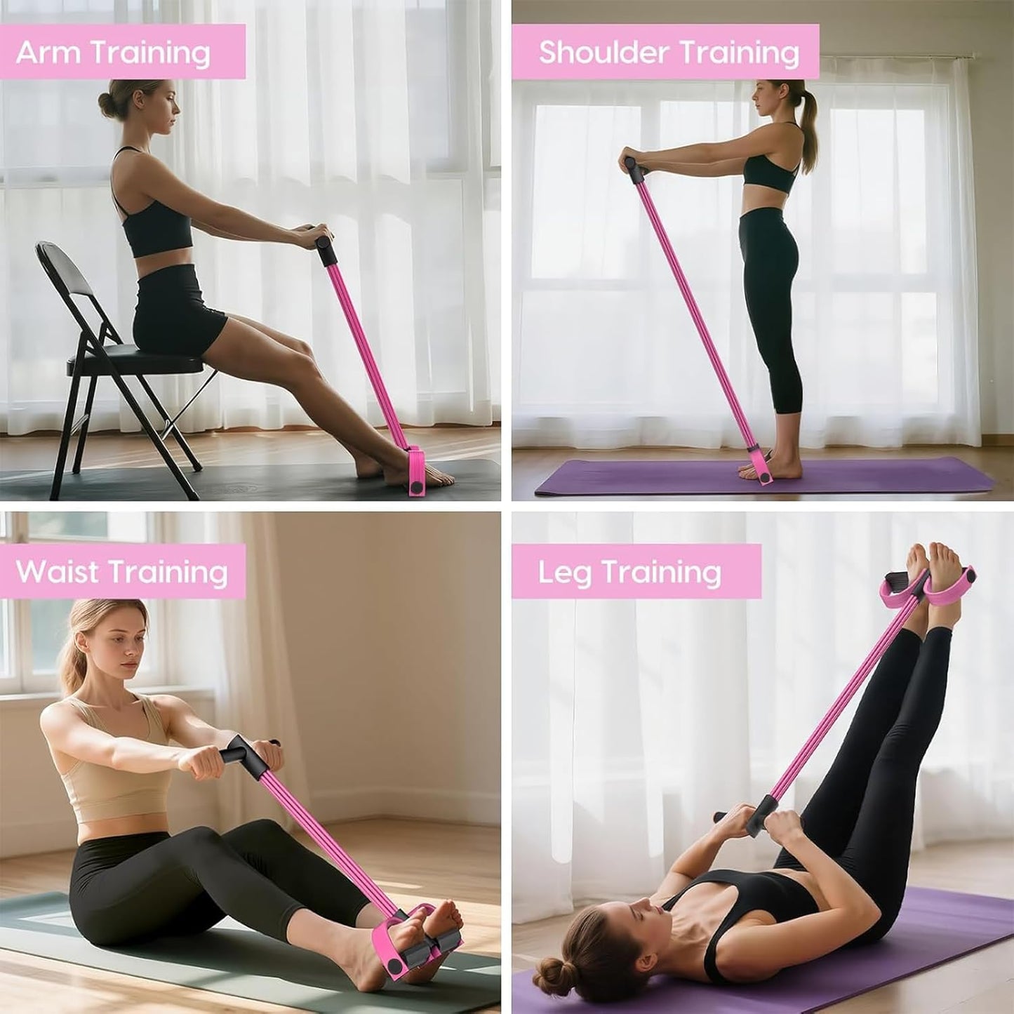Pedal Resistance Band by [Brand Name] - Natural Rubber Foot Resistance Training with Handles | Pink