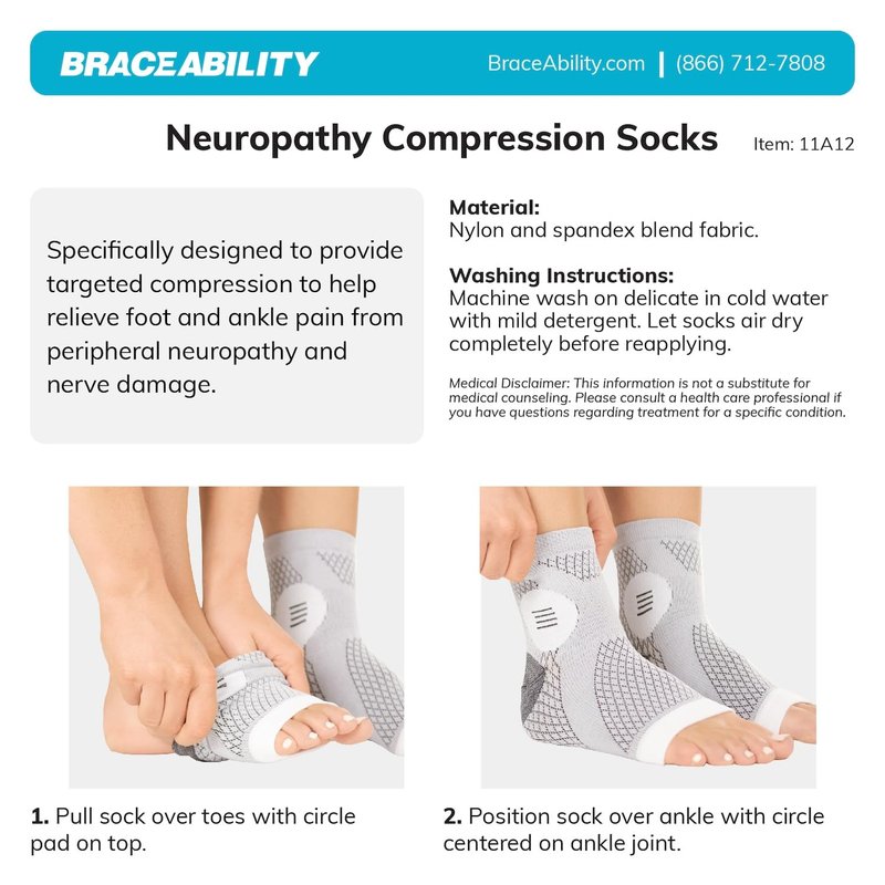 BraceAbility Neuropathy Socks (3 Pairs) - Multipack Peripheral Compression Diabetic Toeless Foot Sleeves for Nerve Damage in Feet, Ankle Gout, Plantar Fasciitis Relief for Men and Women (L - Black)