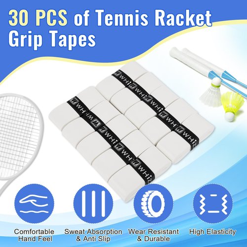 Coitak 30 Pieces Tennis Racket Grip Tape, Tennis Grip Tape, Tennis Overgrips for Anti Slip and Absorbent Grip