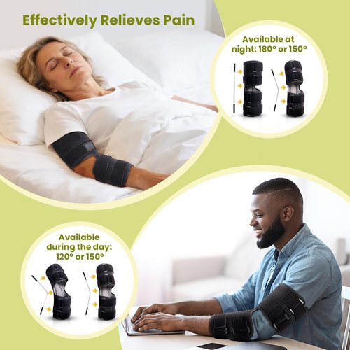 Cubital Tunnel Syndrome Elbow Brace Splint for Ulnar Nerve Entrapment, suitable for all day, with 3 interchangeable angle supports - M