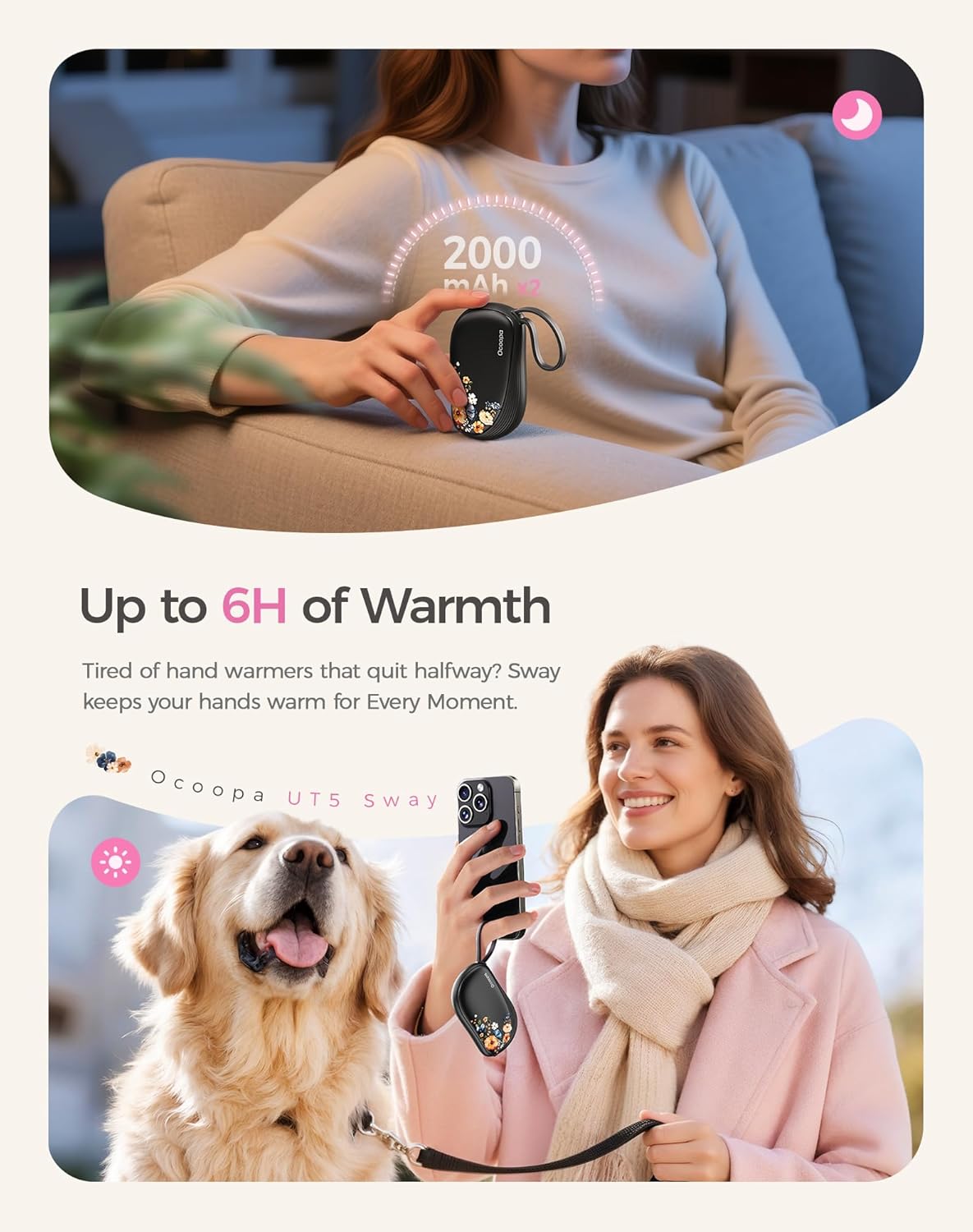OCOOPA Rechargeable Hand Warmers - Ultra Slim Electric Pocket Heaters | 2 Pack, Comb-Inspired Design