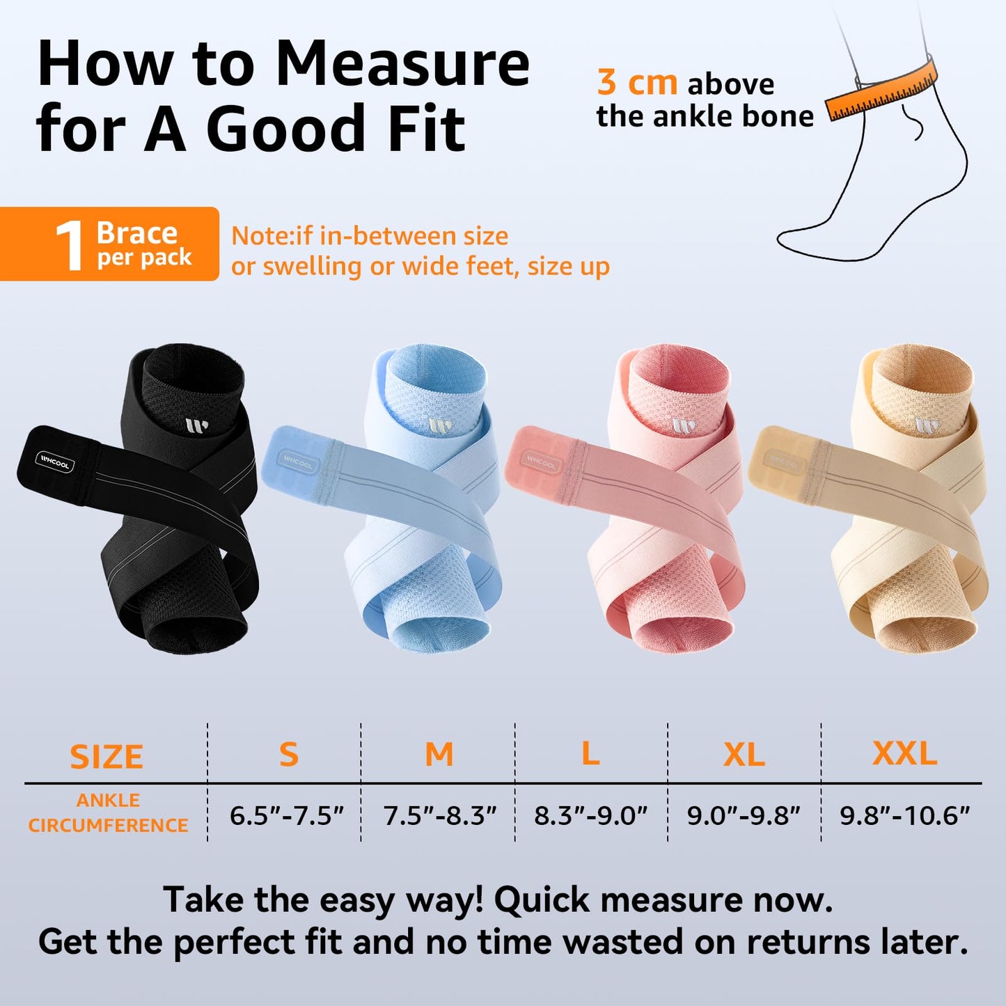 WHCOOL Flat Knitting Ankle Brace for Women&Men, 7-Zone Dynamic Compression Sleeve w/Flex Strap,Foot Support for Sports, Sprained Ankle, Achilles Tendonitis, Plantar Fasciitis Relief(Pack of1) M,Blue