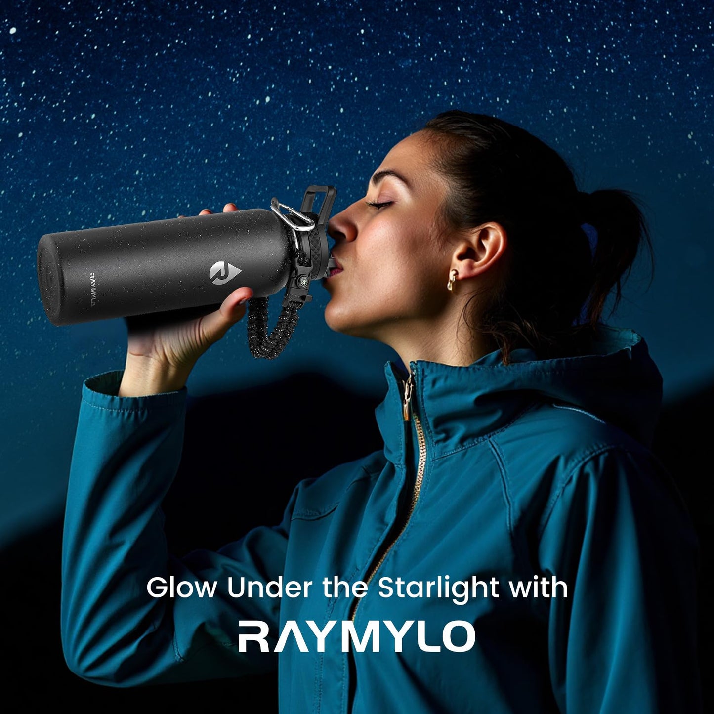 RAYMYLO Insulated Water Bottle 40 oz, Triple Wall Vacuum Stainless Steel (Cold for 36Hrs, Hot for 18Hrs), Leak Proof & Non-BPA, Modern Water Flask Jug with Paracord Handle & Straw Spout Lids
