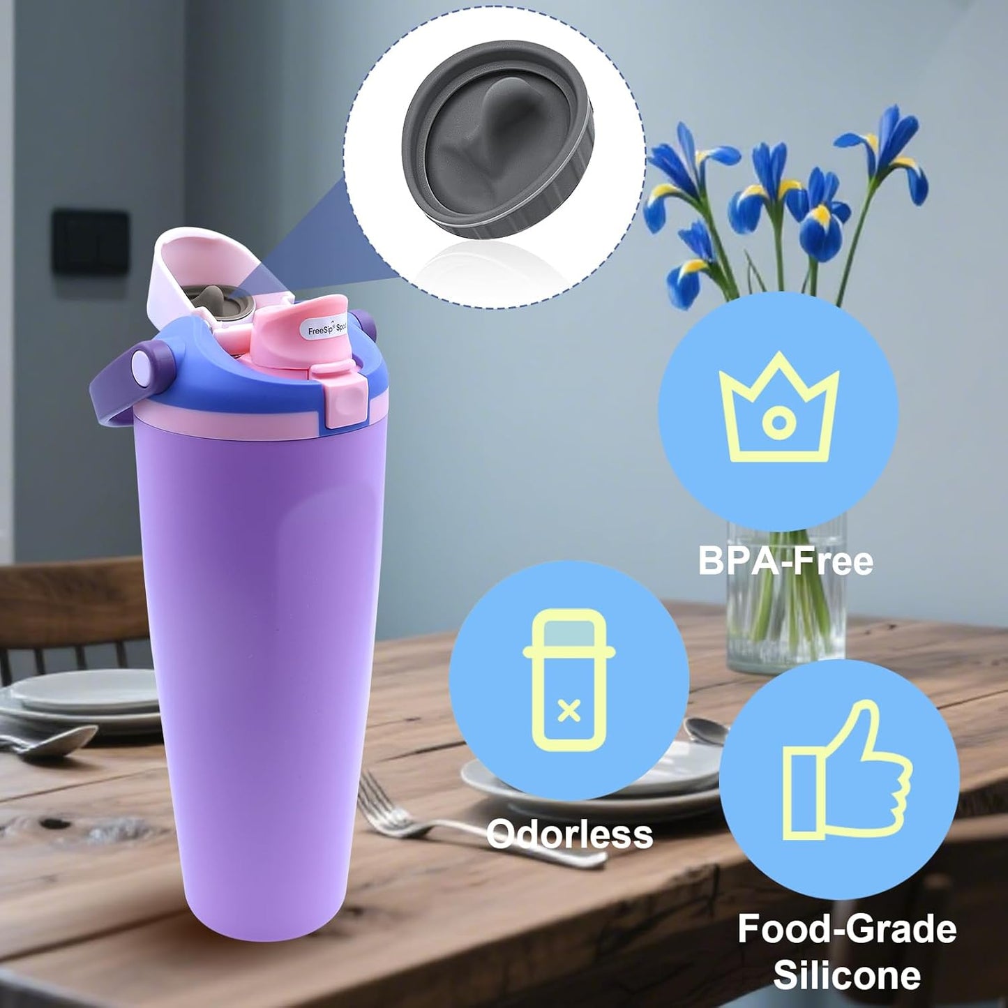Owala | 4-Pack Replacement Stoppers for FreeSip Sway Water Bottles - BPA-Free Silicone Lids (Black, Grey, White, Light Pink)