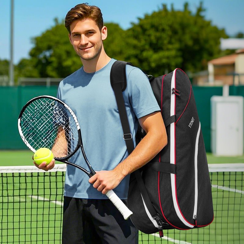Ytonet Tennis Bag 6 Rackets, Large Tennis Racket Bag for Men Women with Insulated Pocket Shoe Compartment Water Resistant 3-Ways Carry Padded Badminton Cover for Pro/Team/Familiy Training, Black
