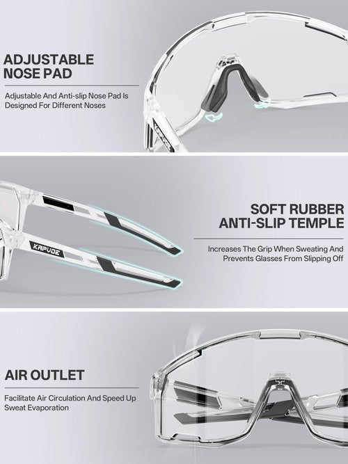 KAPVOE Photochromic Cycling Glasses Men Women Clear Mountain Bike Sunglasses MTB Baseball Running Triathlon - K180