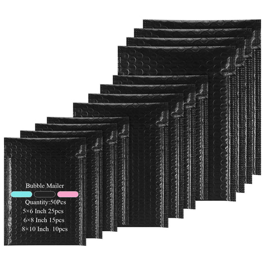 Yeyeplum 100 Pcs Kraft Bubble Mailers 3 Size Padded Envelopes Kraft Poly Mailers Bubble Lined Shipping Envelopes Mail Shipping Bags for CDs Book Business Supplies (Black)